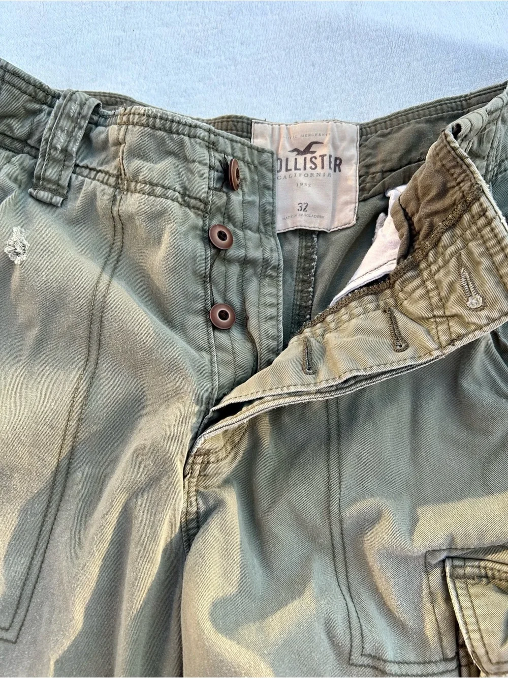 Vintage Hollister Cargo Shorts Buttonfly Olive Green Olive Sz.32 Distressed